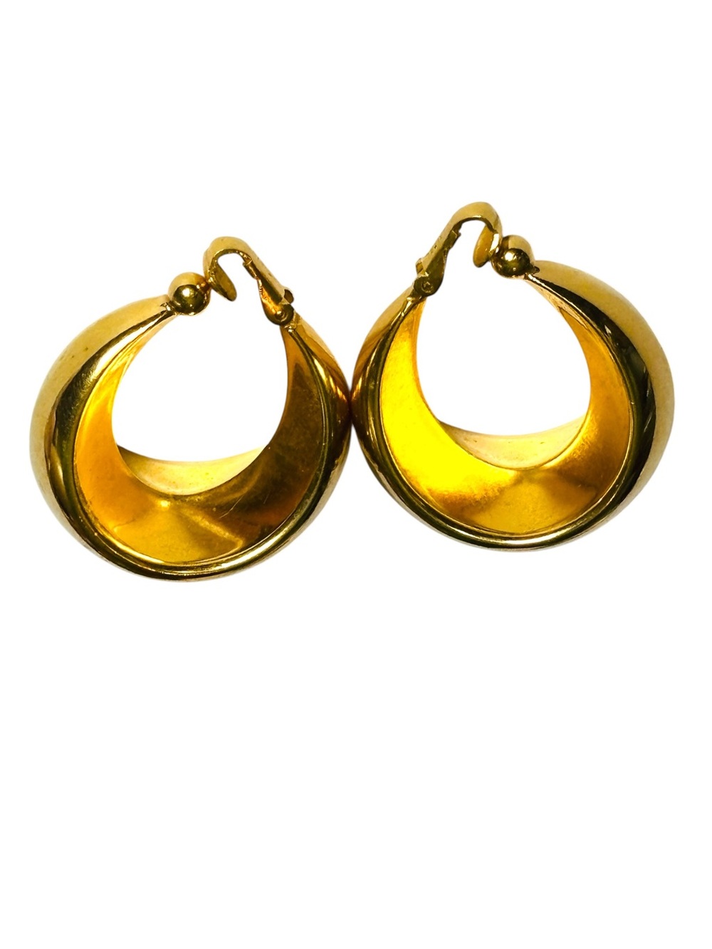 Napier Vintage 50s Chunky Gold Toned Clip-on Hoop Earrings 1950s MCM 1.75”